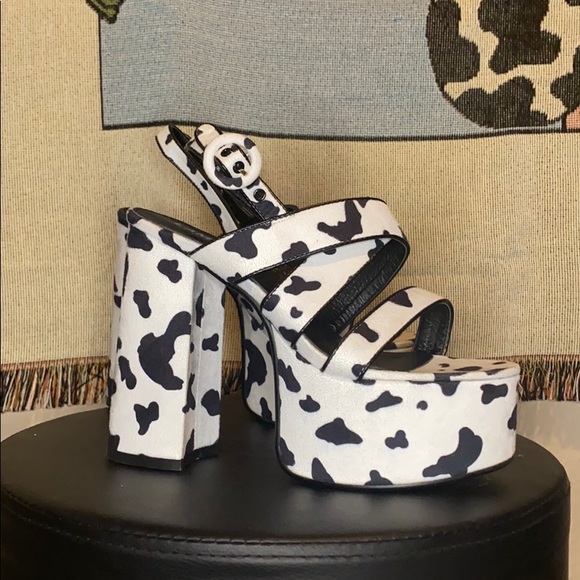 Dolls Kill Shoes - COW print platform heels